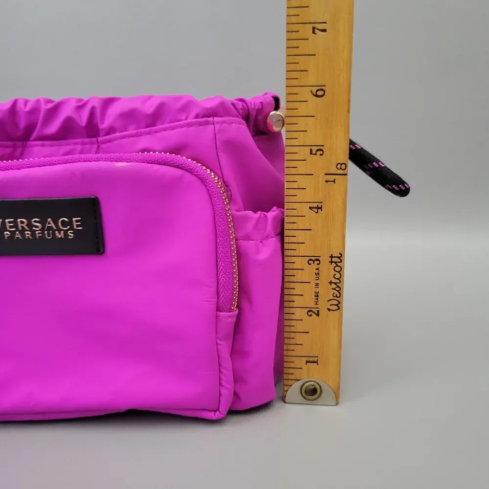 VERSACE Parfums Fuchsia Purple Nylon Mini Tote Handbag Drawstring Cosmetic Pouch